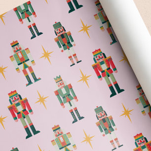 Papel De Presente Natal do Retro Nutcracker do Século Médio Rosa