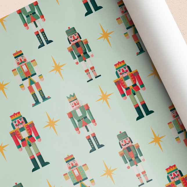 Papel De Presente Natal do Retro Nutcracker do Século Médio Verde (Criador carregado)