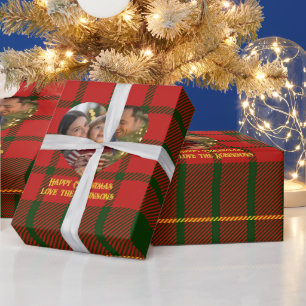 Papel De Presente Natal do Tartan Verde Personalizado