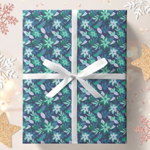 Papel De Presente Natal do Teal Roxo Botânico Moderno