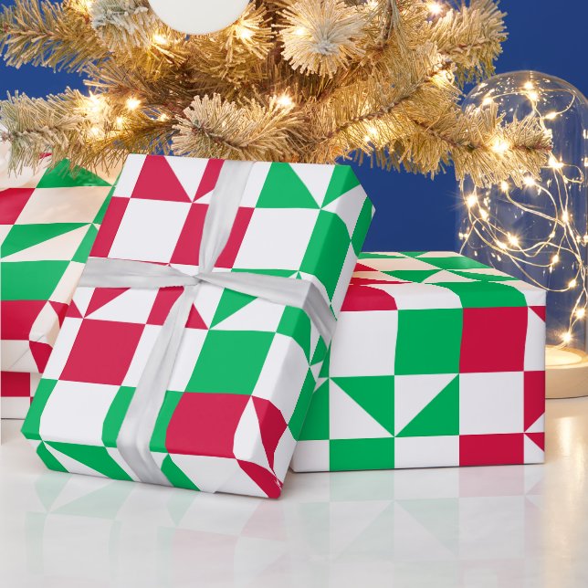 Papel De Presente Natal do Triângulo Geométrico Vermelho e Verde (Feriados)