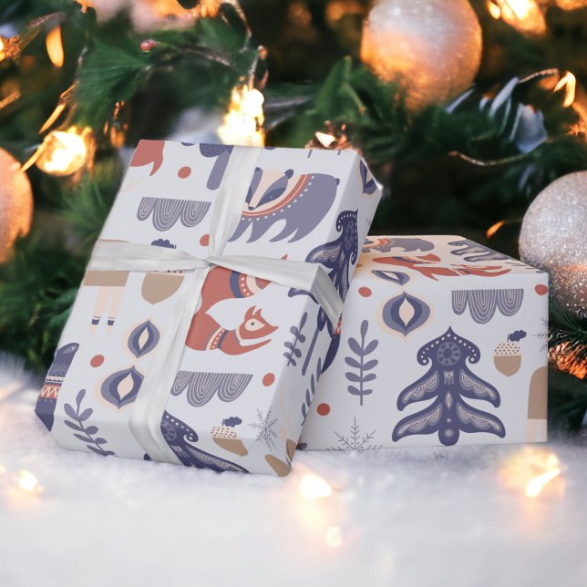 Papel De Presente Natal dos Animais das Florestas Escandinavas (Scandinavian Woodland Animals Christmas Wrapping Paper from Ricaso)