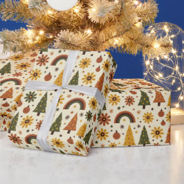 Papel De Presente Natal dos Anos 70 Retro Groovy