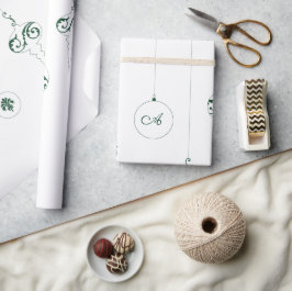 Papel De Presente Natal dos Monogramas verdes de inverno
