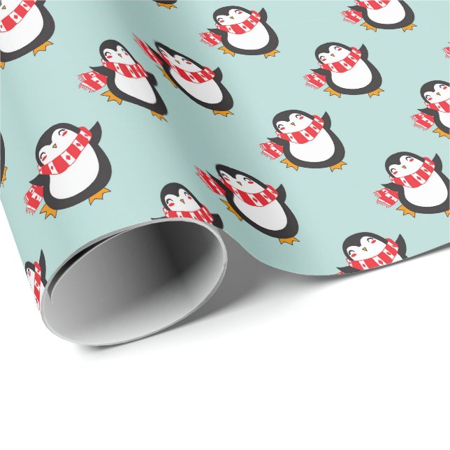 Papel De Presente Natal dos Pinguins Fofos (Ponta do rolo)