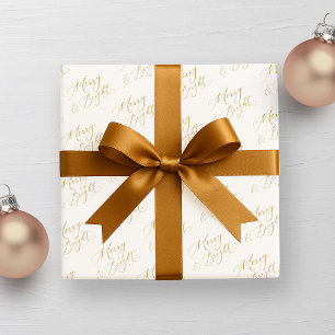 Papel De Presente Natal Dourado Merry & Bright Script