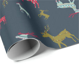Papel De Presente Natal e Feriado de Reindeer Padrão Moderno