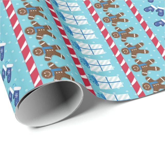 Papel De Presente Natal e feriado listrados azuis do homem de (Ponta do rolo)