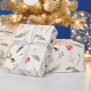 Papel De Presente Natal Elegante Boho Botânico