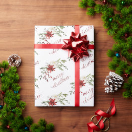 Papel De Presente Natal Elegante com Aguarela de Folhagens e Frutas