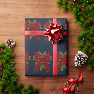 Papel De Presente Natal Elegante com Laço de Veludo e Frutas