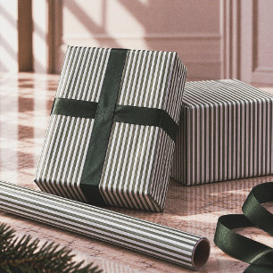 Papel De Presente Natal Elegante com Listras Finas em Verde e Creme