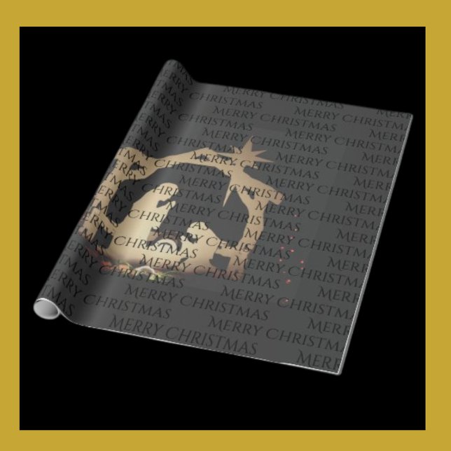 Papel De Presente Natal Elegante de Prata Negra Feliz (Criador carregado)