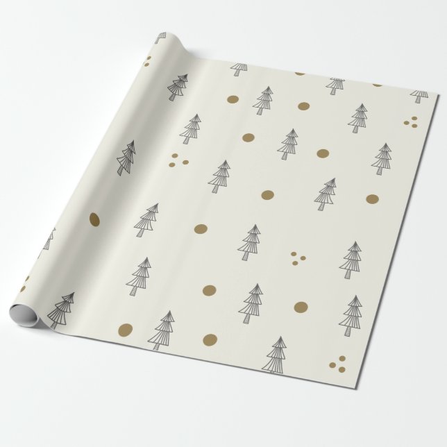 Papel De Presente Natal Elegante e Padrão de Férias Dourado (Desenrolado)