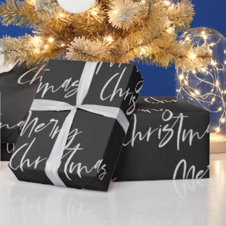Papel De Presente Natal Elegante Preto e Branco Feliz