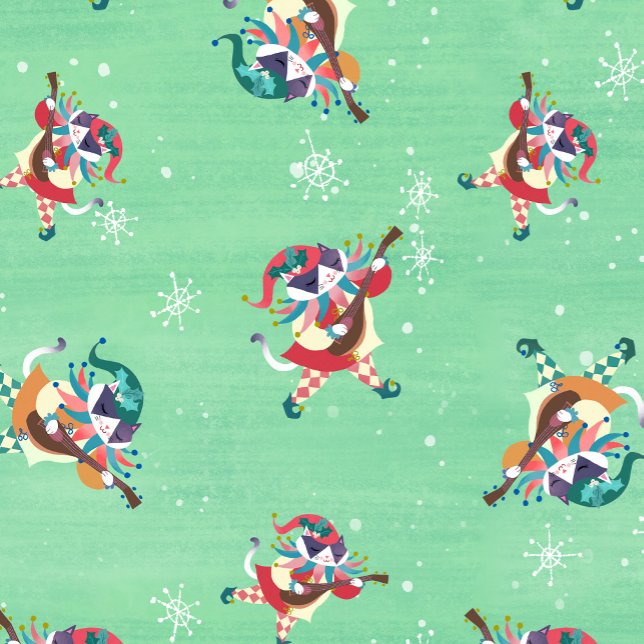 Papel De Presente Natal Elf Jester Cat Mint Green (Criador carregado)