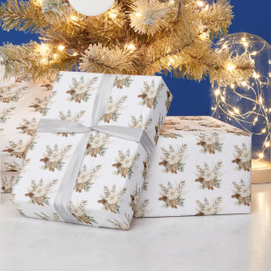 Papel De Presente Natal em aquarela com pinha floral