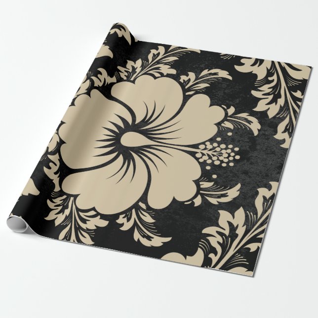 Papel De Presente Natal em damasco bege elegante (Desenrolado)