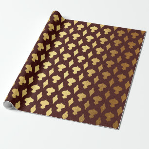 Papel De Presente Natal em folha de ouro e burgundy