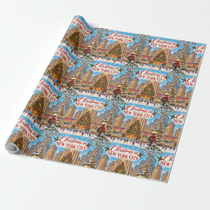 Papel De Presente Natal em Nova York Cidade Vintage Feriado