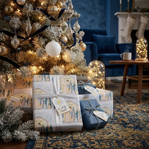 Papel De Presente Natal em ouro e azul