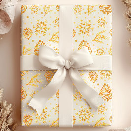 Papel De Presente Natal em Pinha Natalina Rústica Dourada