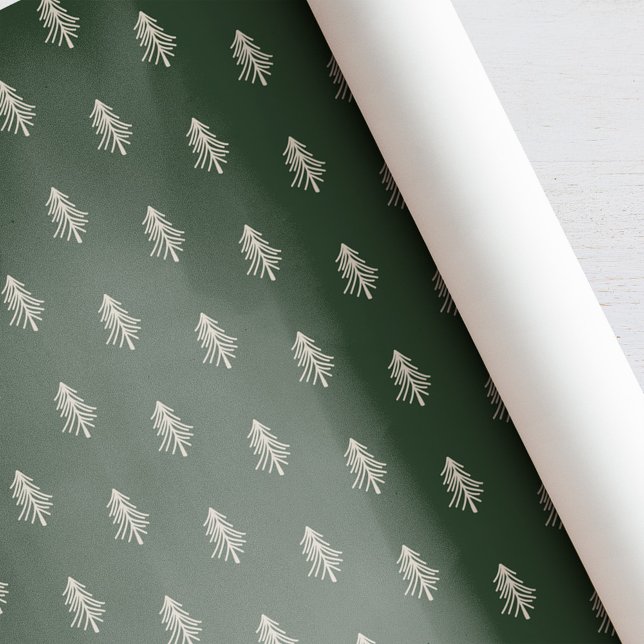 Papel De Presente Natal em Verde Rústico e Pinheiros Bege (Criador carregado)