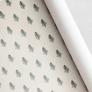 Papel De Presente Natal em Verde Rústico e Pinheiros Bege