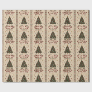 Papel De Presente Natal Embroiderado Elegante, Needlepoint Vintage