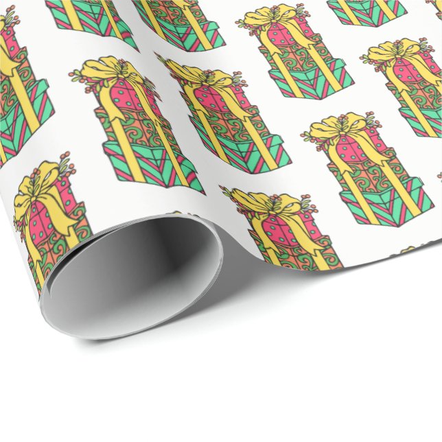 Papel De Presente Natal Empilhado Apresenta Natal Empilhado (Ponta do rolo)