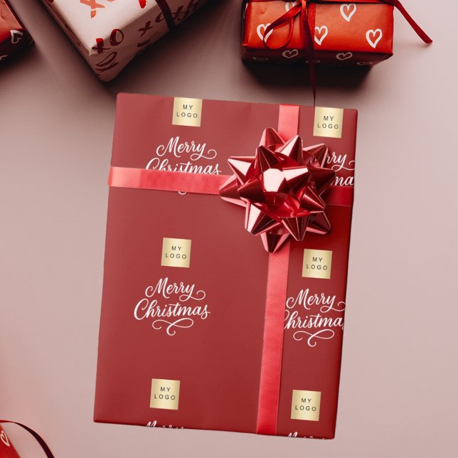 Papel De Presente Natal empresarial script vermelho branco (Criador carregado)