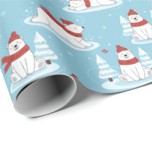 Papel De Presente Natal Encantado de Urso Polar Fofo Natal