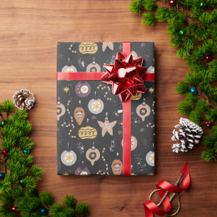Papel De Presente Natal - Enfeites Caprichosos em Preto