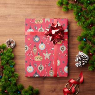 Papel De Presente Natal - Enfeites Caprichosos em Vermelho