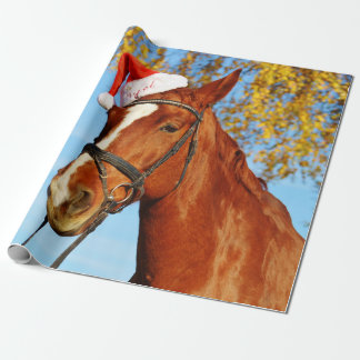 Papel De Presente Natal engraçado do cavalo do chapéu do papai noel