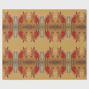 Papel De Presente Natal eqüino, cavalo de Brown com arco vermelho