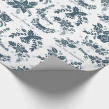 Natal Escandinavo Arte Foliar Azul Floral Branco