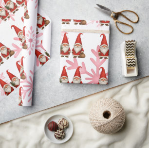 Papel De Presente Natal Escandinavo com Gnomos Vermelhos