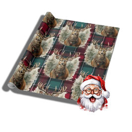 Papel De Presente Natal - Escocês Tartan denim blue Reindeer