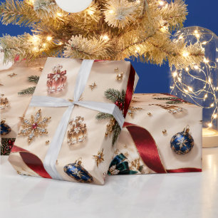 Papel De Presente Natal Esmeralda Burgundy Luxuoso