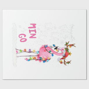 Papel De Presente Natal - Fa-La-La-Mingo Flamingo Com Natal
