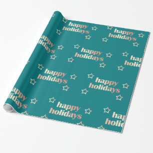 Papel De Presente Natal feliz com rosa de cobre elegante