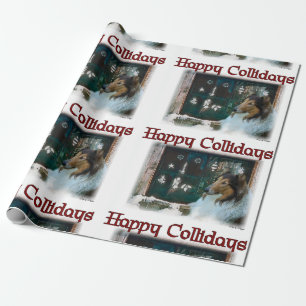 Papel De Presente Natal feliz de Collidays do Collie áspero