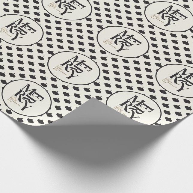 Papel De Presente Natal feliz e preto brilhante e ouro (Ponta)