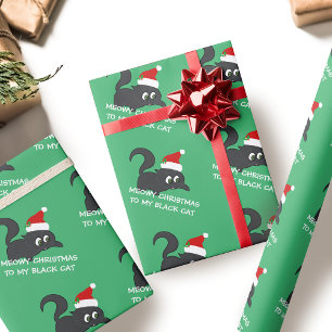 Papel De Presente Natal Feliz Meowy Gatinho Preto Fofo Verde