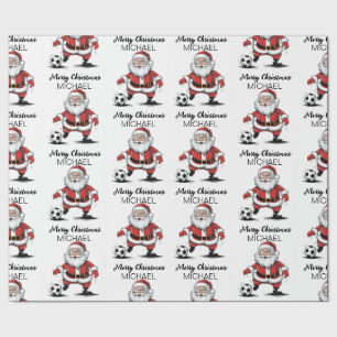 Papel De Presente Natal Feliz Personalizado Papai Noel Futebol