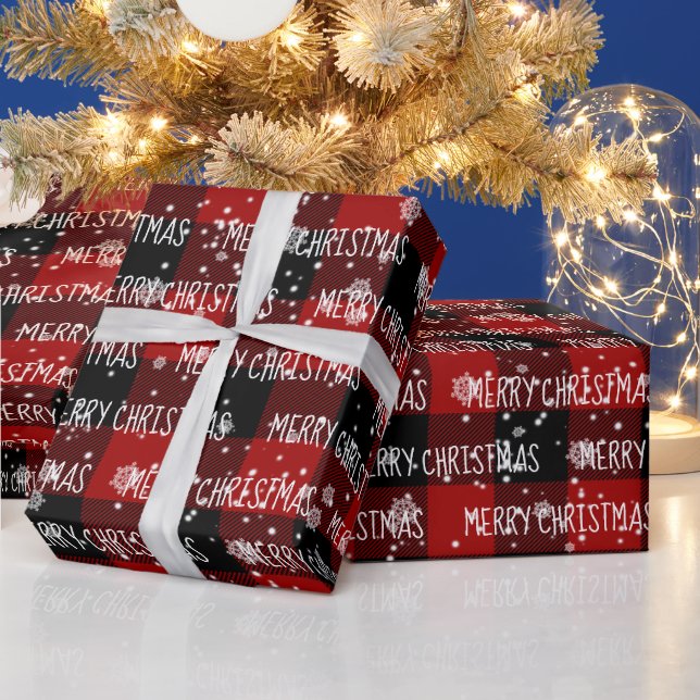 Papel De Presente NATAL FELIZ Texto e Flocos de Neve (Feriados)