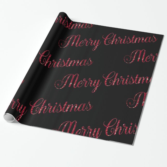Papel De Presente Natal Feliz Vermelho Moderno Preto (Desenrolado)