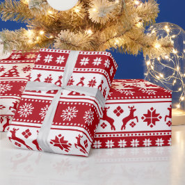 Papel De Presente Natal Feriado Padrão Nórdico Cozy