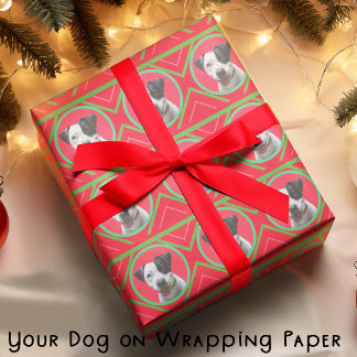 Papel De Presente Natal Feriado Verde e Vermelho com Sua Foto